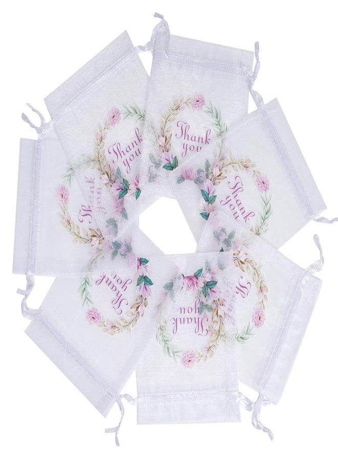 Bskifnn 50 Pcs Organza Bags Thank You Printed Satin Drawstring Organza Pouch Candy Bags Wedding Party Favor Gift Bag Jewelry Pouch (White, 4×4.8 Inch) - Image 3